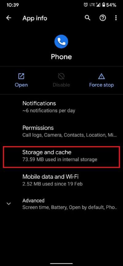 On-the-page-displaying-the-app-info-tap-on-‘Storage-and-cache.-473x1024-1 إصلاح لا يمكن إجراء مكالمات أو تلقيها على هاتف Android
