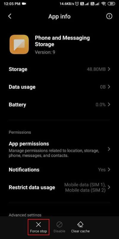 Open-the-Message-app-and-tap-on-Force-stop-from-the-bottom-of-the-screen.-512x1024-1 9 طرق لإصلاح خطأ الرسالة غير المرسلة على Android