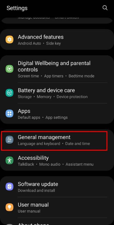 Open-your-Mobile-Settings-and-select-General-Management-from-the-available-options-519x1024-1 كيفية إصلاح مشكلة فشل إضافة أعضاء على GroupMe