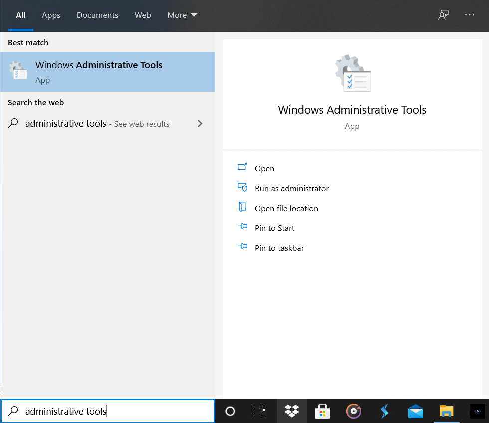 Open-‘Administrative-tools-via-the-start-menu-or-through-the-control-panel تمكين أو تعطيل حساب المسؤول على شاشة تسجيل الدخول في Windows 10