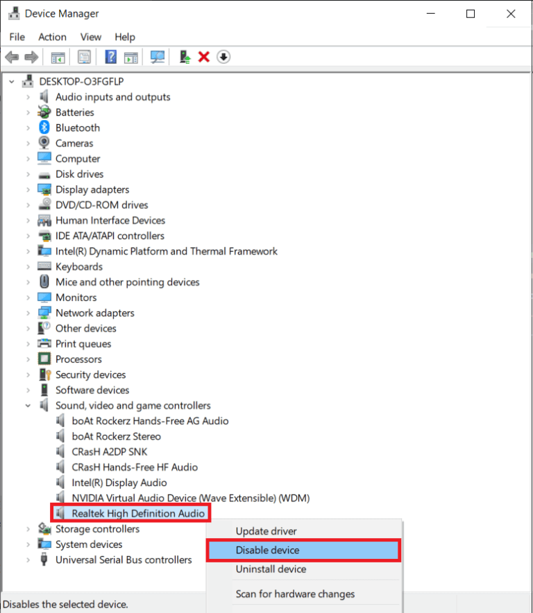 Right-click-on-Realtek-High-Definition-Audio-and-select-Disable-device.-768x884-1 كيفية إصلاح تأخر الماوس على نظام التشغيل Windows 10