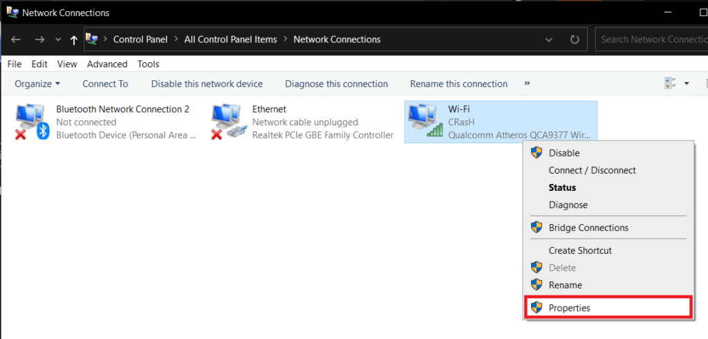 Right-click-on-your-current-network-and-select-Properties-1024x490-1 إصلاح عدم اتصال Chrome بالإنترنت