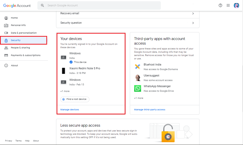 Scroll-down-and-click-on-Your-Devices. كيفية إزالة حساب من Google Photos