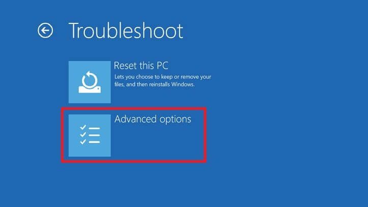 Select-Advanced-Options.- إصلاح: ملف بيانات تهيئة التمهيد لا يحتوي على معلومات صحيحة