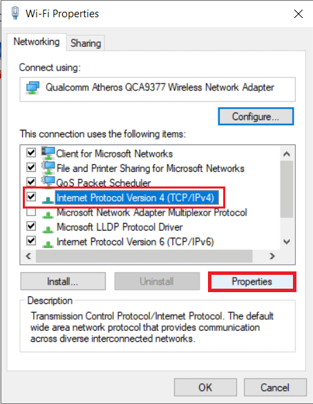 Select-Internet-Protocol-Version-4-TCPIPv4-and-click-on-the-Properties-button 7 طرق لإصلاح خطأ اتصال عدم وجود في المسار Discord RTC