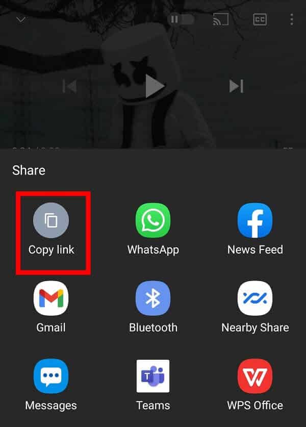 Select-the-Copy-Link كيفية وضع فيديو يوتيوب YouTube على التكرار على سطح المكتب أو الهاتف المحمول
