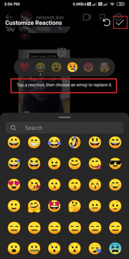 Select-the-Emoji-from-the-default-pop-up-list-that-you-wish-to-replace.-512x1024-1 كيفية الرد على رسائل Instagram باستخدام Emojis المخصص
