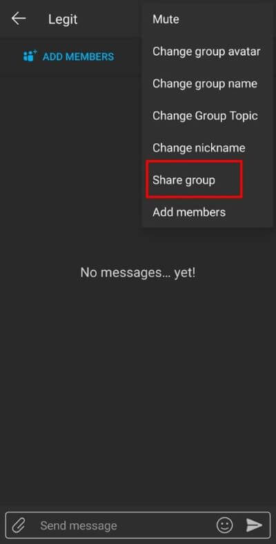 Select-the-Share-Group-option-from-the-available-list.-519x1024-1 كيفية إصلاح مشكلة فشل إضافة أعضاء على GroupMe