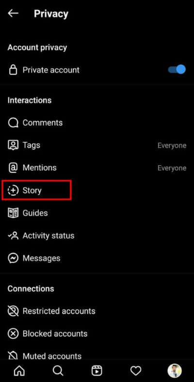 Select-the-Story-option-under-the-Interactions-section.-519x1024-1 كيفية الحصول على فلتر "أين توأم روحك" على Instagram