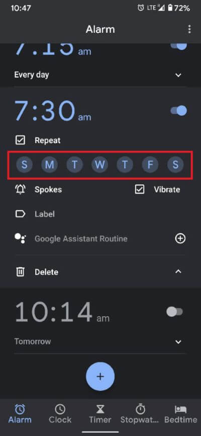 Select-the-days-you-want-the-alarm-to-ring-and-deselect-the-days-you-want-it-to-remain-silent.-473x1024-1 كيفية إلغاء إنذار المنبه على Android