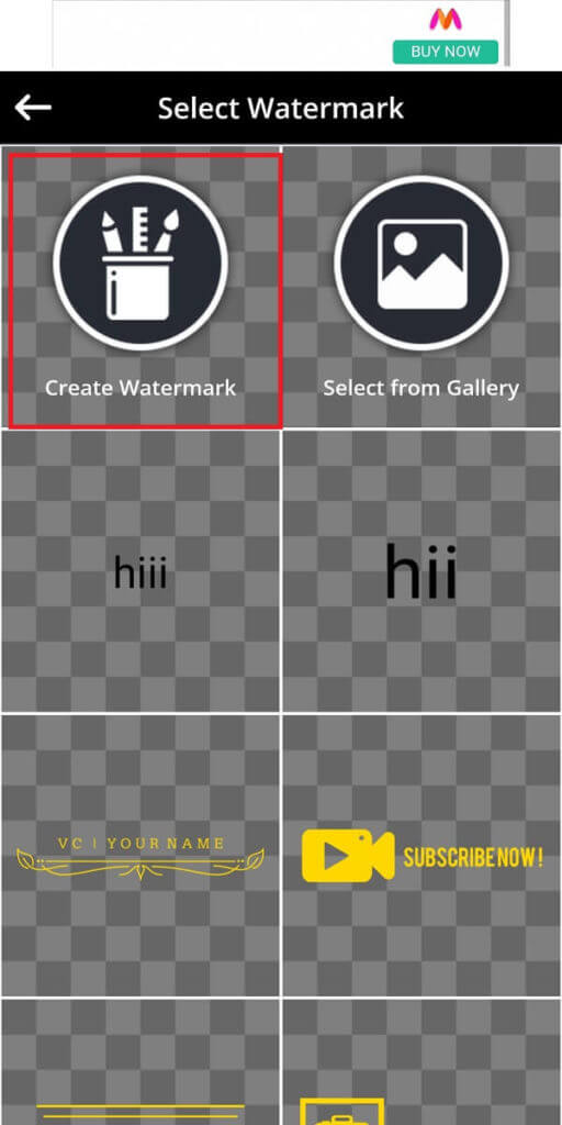 Select the image from your gallery and tap on create Watermark. 512x1024 1 - كيفية إضافة علامة مائية تلقائيًا إلى الصور على Android