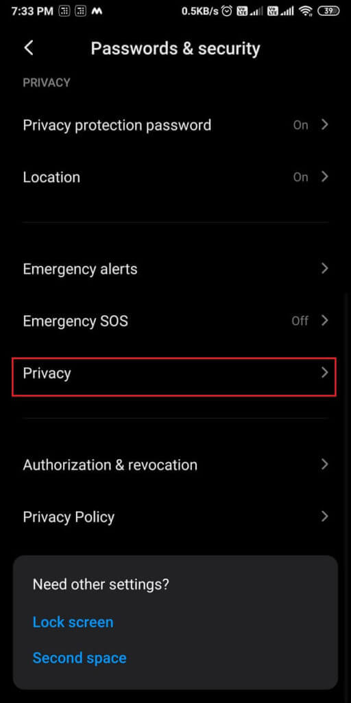 Tap-on-Privacy.-512x1024-1 كيفية تغيير نوع الخط على هاتف Android الخاص بك