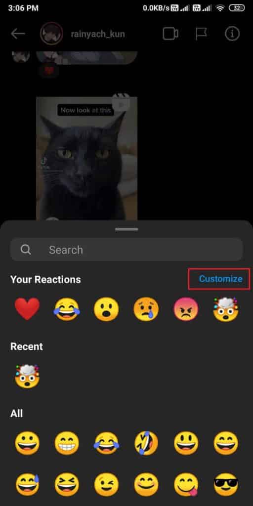 Tap-on-customize.-512x1024-1 كيفية الرد على رسائل Instagram باستخدام Emojis المخصص