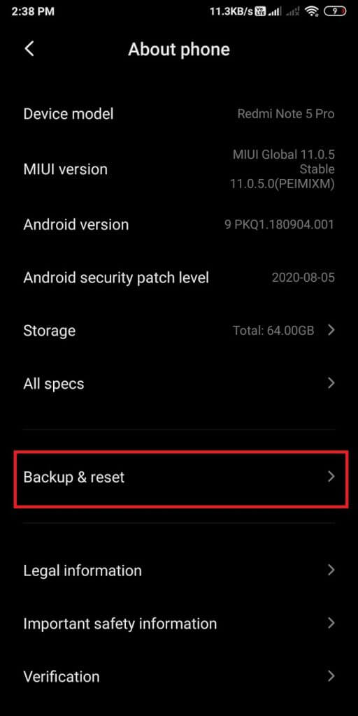 Tap-on-‘Backup-and-reset.-512x1024-1 إصلاح تعذر تنزيل التطبيقات على هاتف Android الخاص بك