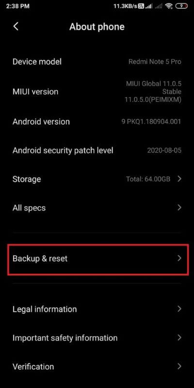 Tap-on-‘Backup-and-reset.-512x1024-2 9 طرق لإصلاح خطأ الرسالة غير المرسلة على Android