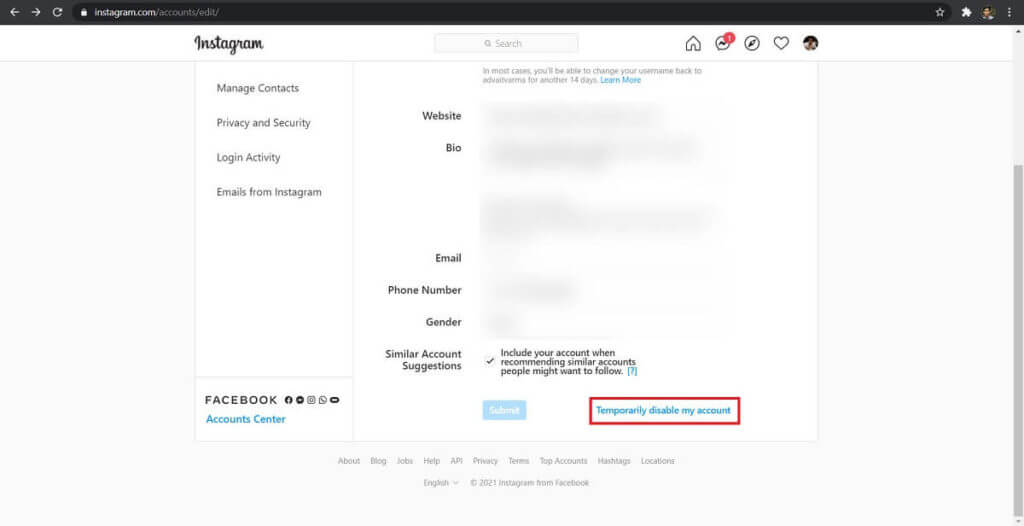 This-will-open-the-‘Edit-Profile-menu.-Scroll-to-the-bottom-and-click-on-‘Temporarily-disable-my-account.-1024x526-1 إصلاح خطأ - عذرا ، كانت هناك مشكلة في طلبك على Instagram