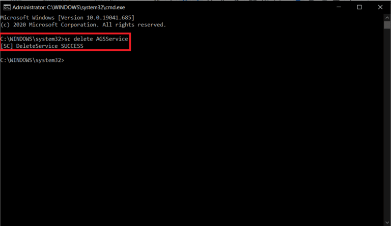 To-delete-the-service-carefully-type-sc-delete-AGSService-and-press-enter-to-execute.-768x445-1 إصلاح خطأ برامج Adobe التي تستخدمها غير أصلية
