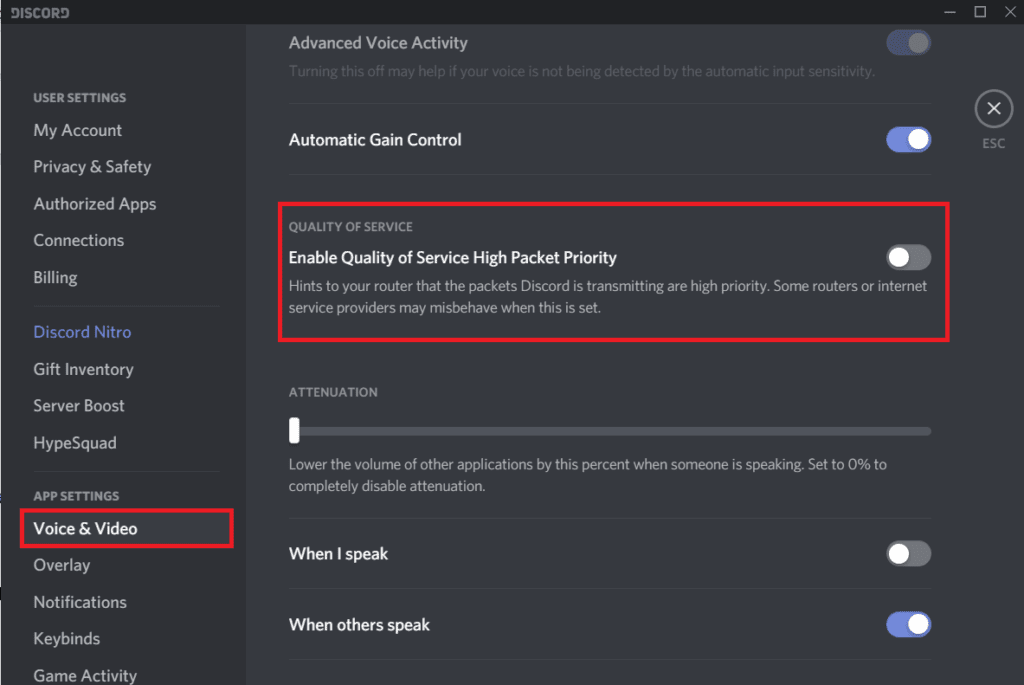 Toggle-off-the-‘Enable-Quality-of-Service-High-Packet-Priority-1024x685-1 7 طرق لإصلاح خطأ اتصال عدم وجود في المسار Discord RTC