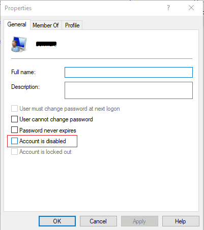 Uncheck-Account-is-disabled-in-order-to-disable-the-user-account-1 تمكين أو تعطيل حساب المسؤول على شاشة تسجيل الدخول في Windows 10