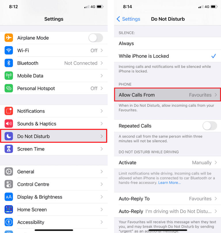 Under-Do-Not-Disturb-section-then-tap-on-Allow-Calls-From-768x809-1 كيفية الرد التلقائي على الرسائل النصية على iPhone