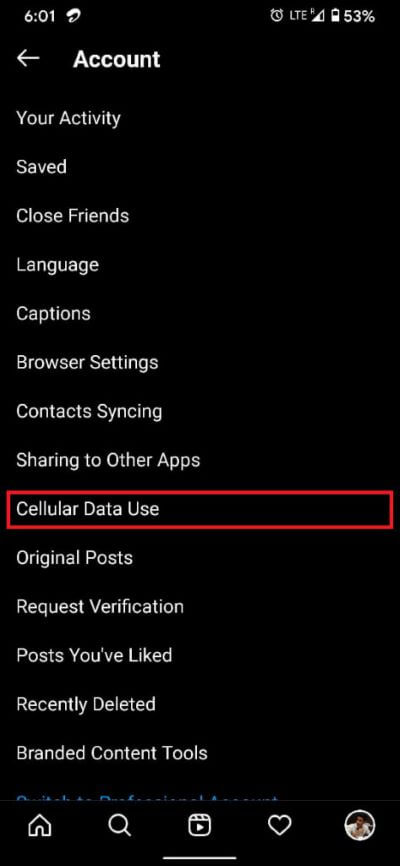 Within-the-account-options-navigate-to-the-setting-reading-‘Cellular-Data-Use.-473x1024-1 كيفية إصلاح خطأ عدم السماح بالنشر على Instagram