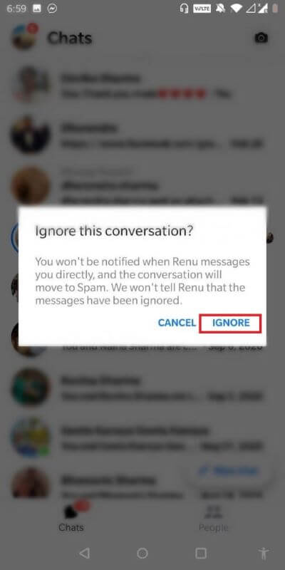 You-will-now-have-to-tap-on-the-ignore-from-the-pop-up.-512x1024-1 كيفية تجاهل وإلغاء تجاهل الرسائل على Messenger