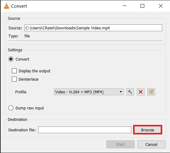 click-on-the-Browse-button-and-set-an-appropriate-destination-for-the-converted-file. 3 طرق لإزالة الصوت من الفيديو في نظام التشغيل Windows 10