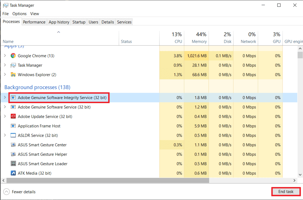 click-on-the-End-task-button-at-the-bottom-right-corner.-1024x677-1 إصلاح خطأ برامج Adobe التي تستخدمها غير أصلية