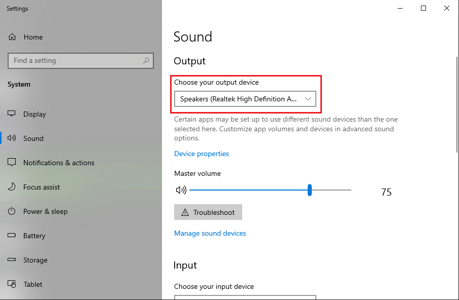 click-on-the-drop-down-menu-under-‘Choose-your-output-device-to-select-the-right-output-device. كيفية إصلاح مشكلة عدم وجود صوت في Google Chrome