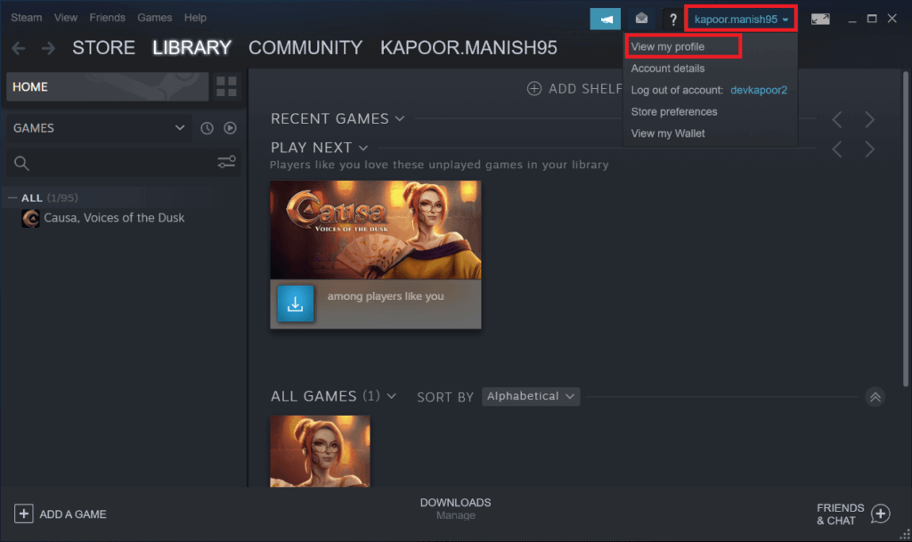 click-on-your-Username.-then-from-the-dropdown-menu-that-appears-click-on-the-View-my-Profile-button.-1024x609-1 كيفية تغيير اسم حساب Steam