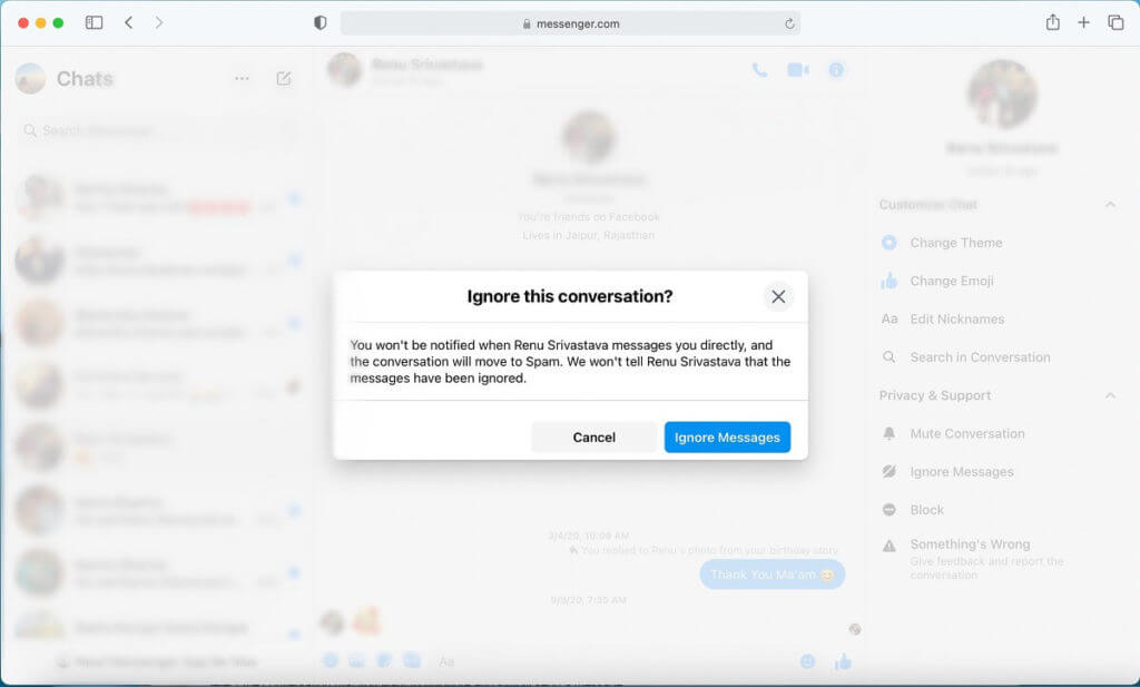 from-the-menu-that-is-displayed-select-ignore-messages-1024x617-1 كيفية تجاهل وإلغاء تجاهل الرسائل على Messenger