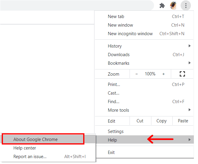 navigate-to-Help-About-Google-Chrome. إصلاح عدم اتصال Chrome بالإنترنت