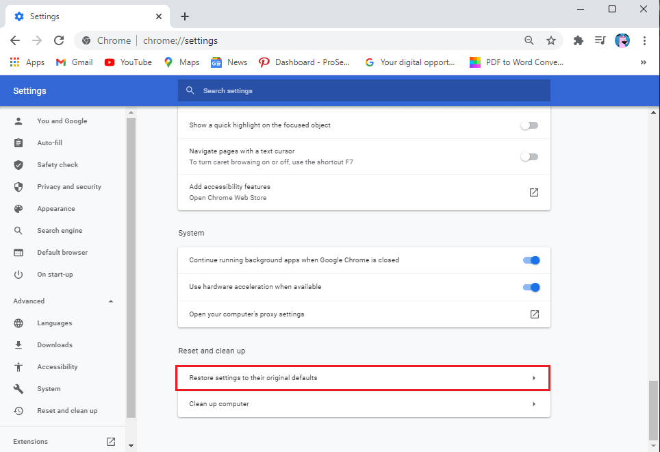 scroll-down-and-click-on-the-Reset-settings-to-their-original-defaults. كيفية إصلاح مشكلة عدم وجود صوت في Google Chrome