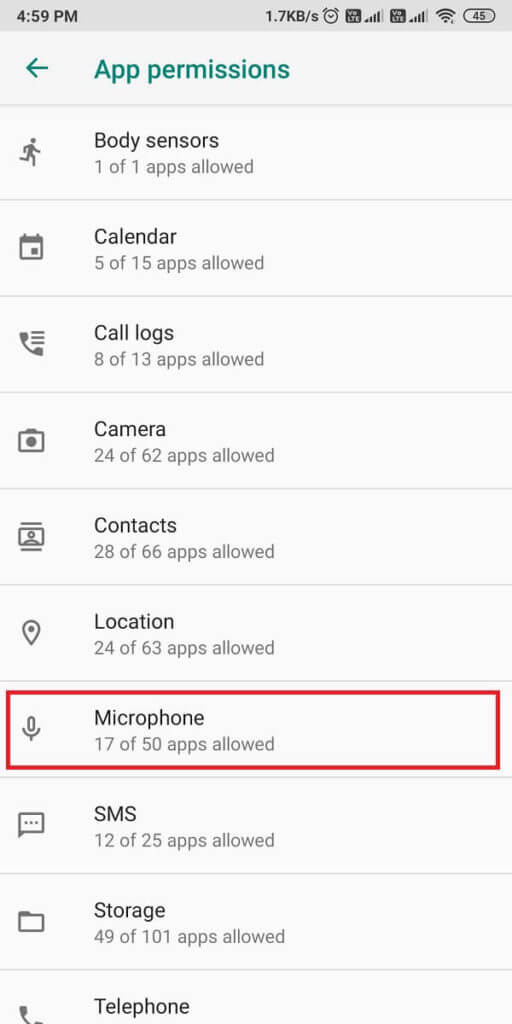 select-Microphone-to-access-the-permissions-for-the-microphone-512x1024-1 إصلاح عدم عمل Google Assistant على Android