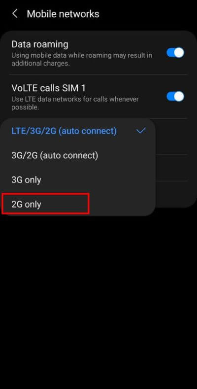 tap-on-the-2G-only-option.-519x1024-1 إصلاح مشكلة مكالمات الطوارئ فقط وعدم وجود الخدمة على Android