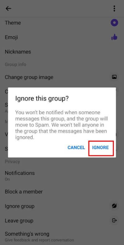 tap-on-the-Ignore-button-to-hide-group-notifications.-519x1024-1 كيف تترك محادثة جماعية في Facebook Messenger