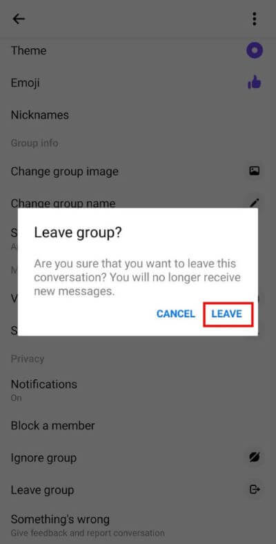 tap-on-the-Leave-button-to-exit-the-group.-519x1024-1 كيف تترك محادثة جماعية في Facebook Messenger