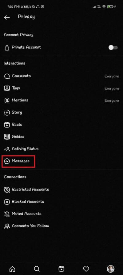 tap-on-the-Messages-option-under-the-Interactions-section-461x1024-1 كيف تمنع الناس من إضافتك إلى مجموعة Instagram