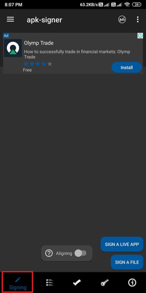 tap-on-the-Signing-tab.-512x1024-1 كيفية إصلاح خطأ التطبيق غير المثبت على Android
