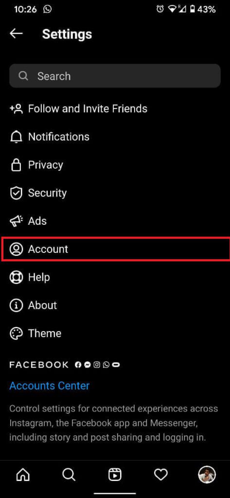 tap-on-the-option-titled-‘Account.-473x1024-1 إصلاح خطأ - عذرا ، كانت هناك مشكلة في طلبك على Instagram
