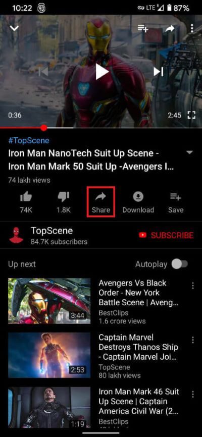 tap-on-the-‘Share-option-below-the-video.-473x1024-1 3 طرق لمنع إعلانات YouTube على Android
