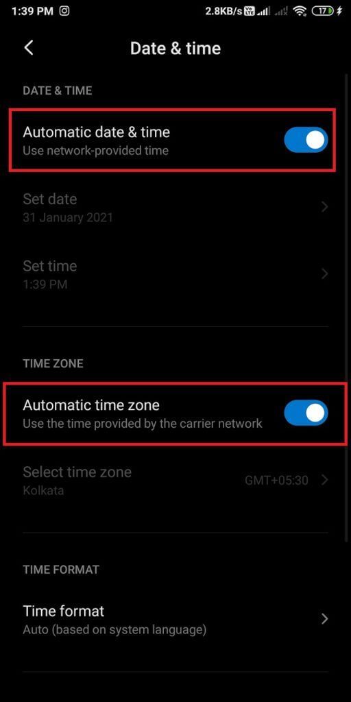 turn-on-the-toggle-for-‘Automatic-date-time-and-‘Automatic-time-zone.-512x1024-1 إصلاح تعذر تنزيل التطبيقات على هاتف Android الخاص بك
