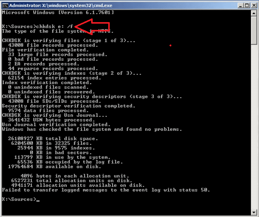 type-chkdsk-r-f-c إصلاح: ملف بيانات تهيئة التمهيد لا يحتوي على معلومات صحيحة