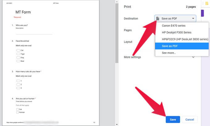 Change-Printer-Destination-to-Save-as-PDF-on-PC كيفية تحويل نماذج Google إلى PDF على أجهزة الكمبيوتر الشخصية وأجهزة Mac و Android و iPhone و iPad
