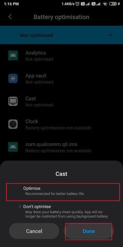Choose-the-optimize-option-and-tap-on-done.-512x1024-1 كيفية تعطيل تطبيقات بدء التشغيل التلقائي على Android