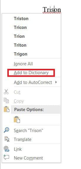 Click-on-Add-to-dictionary. كيفية تعطيل المدقق الإملائي على Microsoft Word