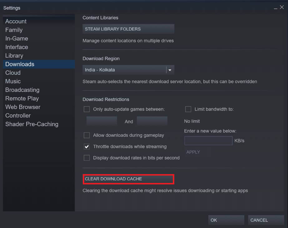 Click-on-Clear-Download-Cache 4 طرق لجعل تنزيل Steam أسرع