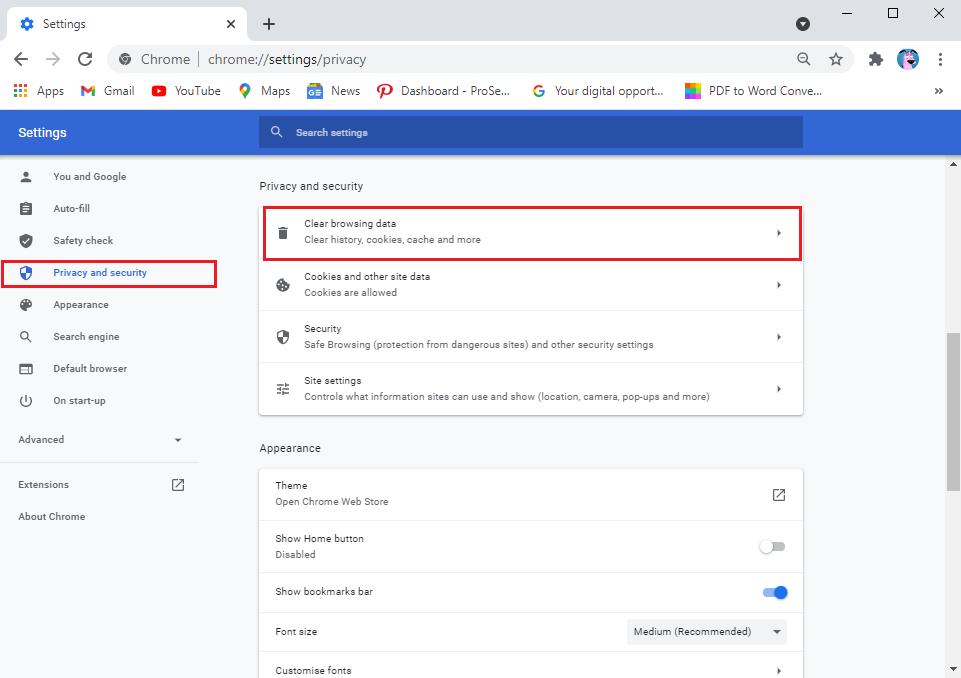 Click-on-Clear-browsing-data. كيفية إصلاح عدم وجود كاميرا في Google Meet