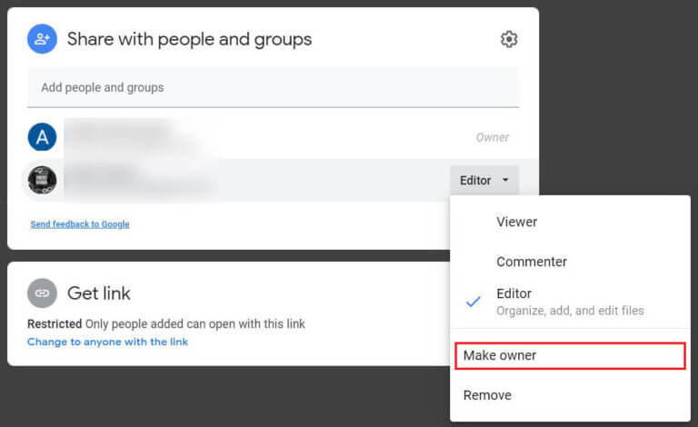 Click-on-Make-owner-768x470-1 كيفية نقل الملفات من Google Drive إلى آخر