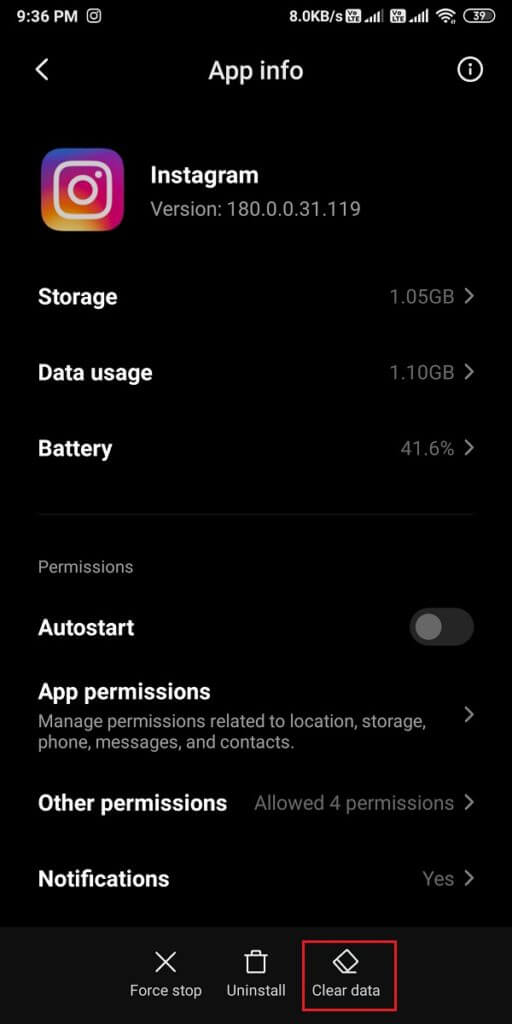 Click-on-clear-data-from-the-bottom-of-the-screen-512x1024-1 9 طرق لإصلاح عدم عمل رسائل Instagram المباشرة